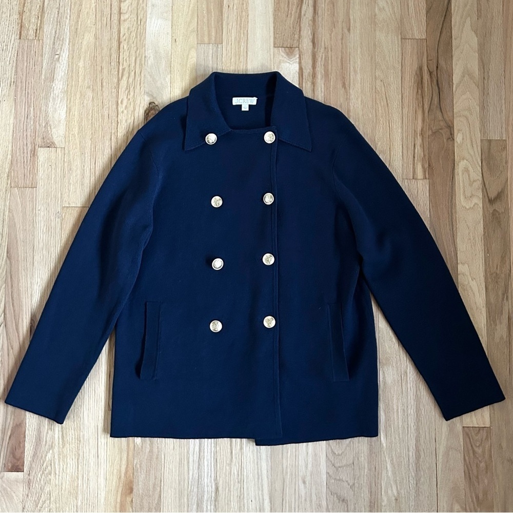 J.CREW warwick double breasted sweater blazer military prep navy size L - Picture 4 of 15